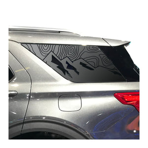 Topography Mountain Scene Decal for 2020- 2025 Ford Explorer 3rd Windows - Matte Black