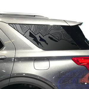 Topography Mountain Scene Decal for 2020- 2025 Ford Explorer 3rd Windows - Matte Black