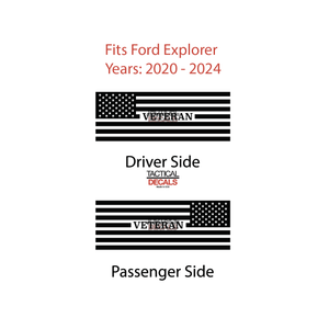 Veteran - USA Flag Decal for 2020- 2024 Ford Explorer 3rd Windows - Matte Black