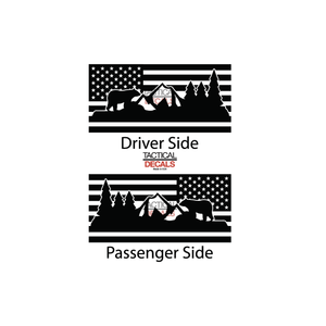 USA Flag w/ Mountain Bear Scene Decal for 2022-2024 Jeep Grand Wagoneer 3rd Windows - Matte Black