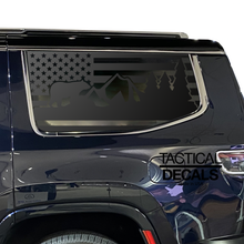 Load image into Gallery viewer, USA Flag w/ Mountain Bear Scene Decal for 2022-2024 Jeep Grand Wagoneer 3rd Windows - Matte Black
