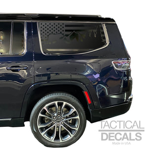 USA Flag w/ Mountain Bear Scene Decal for 2022-2024 Jeep Grand Wagoneer 3rd Windows - Matte Black