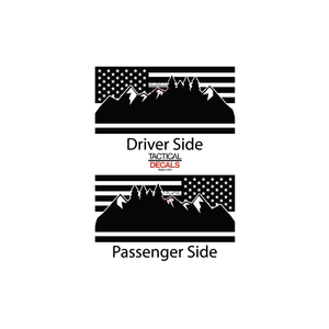 USA Flag w/ Mountain Scene II Decal for 2022-2024 Jeep Grand Wagoneer 3rd Windows - Matte Black