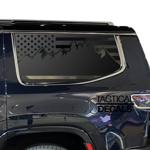 USA Flag w/ Mountain Scene II Decal for 2022-2024 Jeep Grand Wagoneer 3rd Windows - Matte Black