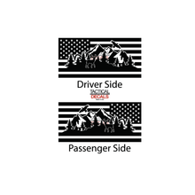 Load image into Gallery viewer, USA Flag w/ Wildlife Outdoor Mountain Scene Decal for 2022-2024 Jeep Grand Wagoneer 3rd Windows - Matte Black
