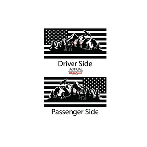 USA Flag w/ Wildlife Outdoor Mountain Scene Decal for 2022-2024 Jeep Grand Wagoneer 3rd Windows - Matte Black