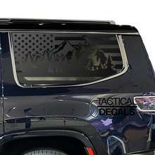 Load image into Gallery viewer, USA Flag w/ Wildlife Outdoor Mountain Scene Decal for 2022-2024 Jeep Grand Wagoneer 3rd Windows - Matte Black
