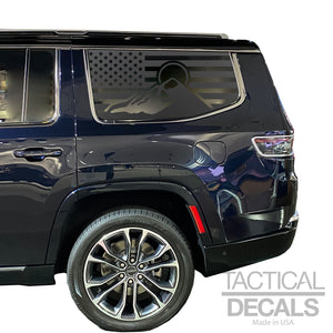 Mountain Scene USA Flag Decal for 2022-2025 Jeep Grand Wagoneer 3rd Windows - Matte Black