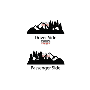 Mountain Camping Scene Decal for 2022-2024 Jeep Grand Wagoneer 3rd Windows - Matte Black