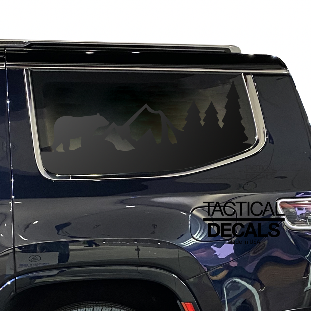 Mountain Bear Scene Decal for 2022-2024 Jeep Grand Wagoneer 3rd Windows - Matte Black