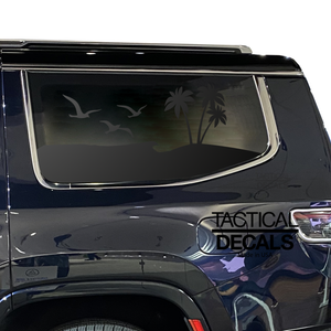 Beach Palm Tree Scene Decal for 2022-2024 Jeep Grand Wagoneer 3rd Windows - Matte Black