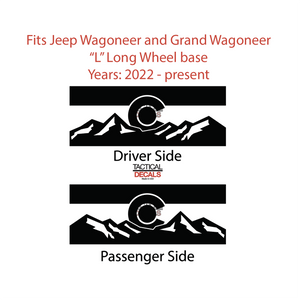 State of Colorado Flag with Mountains Decals for 2022-2024 Jeep Grand Wagoneer L 3rd Windows - Matte Black
