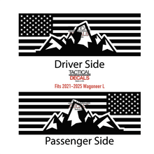 Load image into Gallery viewer, USA Flag with Mountain Scene Decals for 2022-2025 Jeep Grand Wagoneer L 3rd Windows - Matte Black
