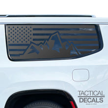 Load image into Gallery viewer, USA Flag with Mountain Scene Decals for 2022-2025 Jeep Grand Wagoneer L 3rd Windows - Matte Black
