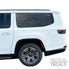 Load image into Gallery viewer, USA Flag with Mountain Scene Decals for 2022-2025 Jeep Grand Wagoneer L 3rd Windows - Matte Black
