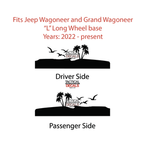 Beach Scene Decals for 2022-2024 Jeep Grand Wagoneer L 3rd Windows - Matte Black