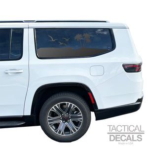 Beach Scene Decals for 2022-2024 Jeep Grand Wagoneer L 3rd Windows - Matte Black