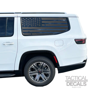 Distressed USA Flag Decals for 2022-2024 Jeep Grand Wagoneer L 3rd Windows - Matte Black