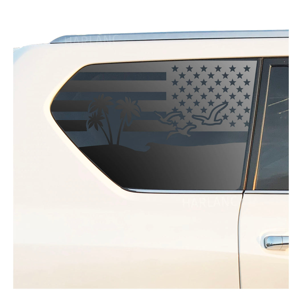 USA Flag w/ Beach Outdoor Scene Decal for 2010-2023 Lexus GX460 3rd Windows - Matte Black