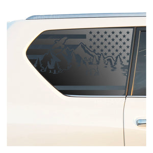 USA Flag w/ Wildlife Mountain Outdoor Scene Decal for 2010-2023 Lexus GX460 3rd Windows - Matte Black