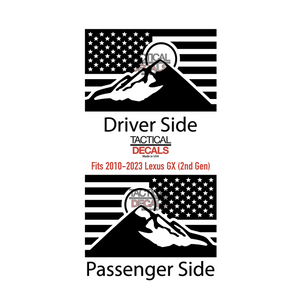 USA Flag with Mountain Scene Decal for 2010-2023 Lexus GX460 3rd Windows - Matte Black