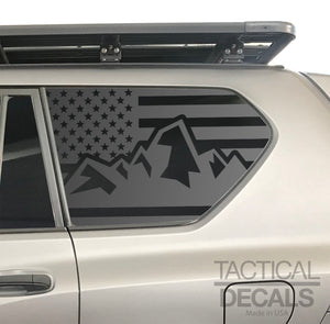 USA Flag with Mountain Scene Decal for 2010-2023 Lexus GX460 3rd Windows - Matte Black
