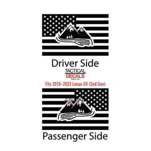 USA Flag with Mountain Scene Decal for 2010-2023 Lexus GX460 3rd Windows - Matte Black