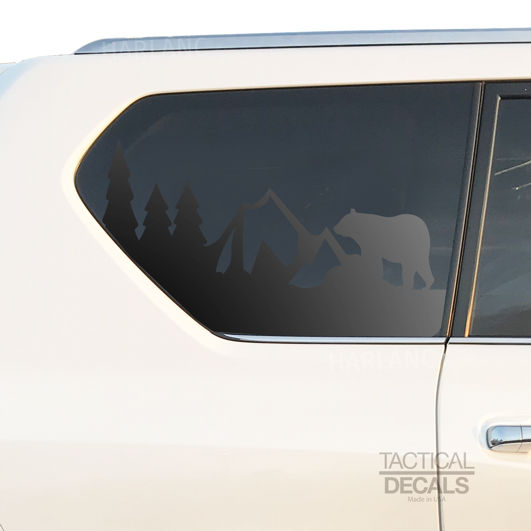 Mountain Bear Outdoor Scene Decal for 2010-2023 Lexus GX460 3rd Windows - Matte Black