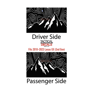Topography Mountain Scene Decal for 2010-2023 Lexus GX460 3rd Windows - Matte Black