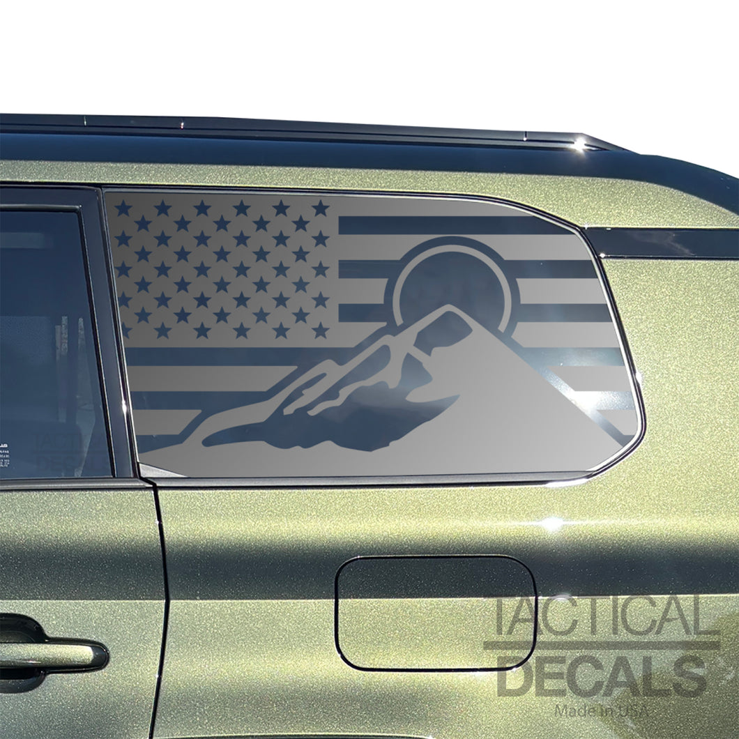 USA Flag Decal with Mountain Scene for 2024-2025 Lexus GX550 Rear Window - Matte Black