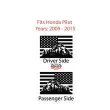 Load image into Gallery viewer, USA Flag w/ Outdoor Wildlife Scene Decal for 2009-2015 Honda Pilot 3rd Windows - Matte Black
