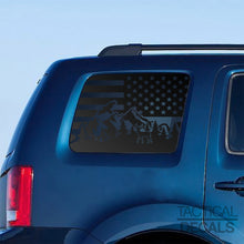 Load image into Gallery viewer, USA Flag w/ Outdoor Wildlife Scene Decal for 2009-2015 Honda Pilot 3rd Windows - Matte Black
