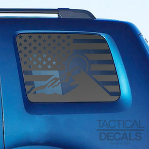 USA Flag Mountain Scene Decal for 2009-2015 Honda Pilot 3rd Windows - Matte Black