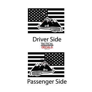 USA Flag with Mountain Scene Decal for 2009-2015 Honda Pilot 3rd Windows - Matte Black
