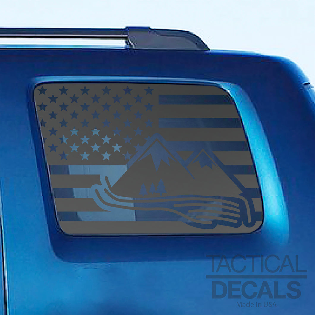 USA Flag with Mountain Scene Decal for 2009-2015 Honda Pilot 3rd Windows - Matte Black