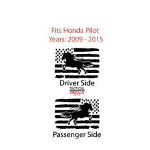 Load image into Gallery viewer, Distressed USA Flag w/Horse Decal for 2009-2015 Honda Pilot 3rd Windows - Matte Black
