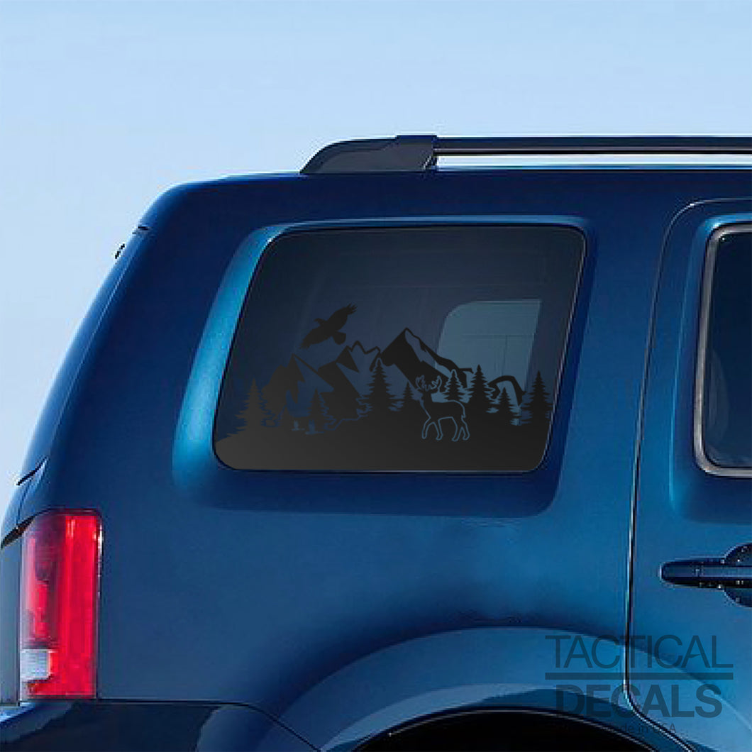 Wildlife Mountain Scene Decal for 2009-2015 Honda Pilot 3rd Windows - Matte Black