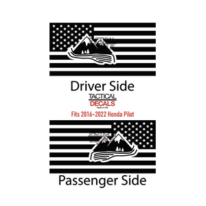USA Flag with Mountain Scene Decal for 2016-2022 Honda Pilot 3rd Windows - Matte Black