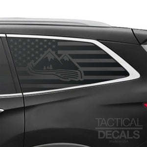 USA Flag with Mountain Scene Decal for 2016-2022 Honda Pilot 3rd Windows - Matte Black