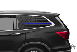 Distressed USA Flag w/Blue Line Decal for 2016-2022 Honda Pilot 3rd Windows - Matte Black