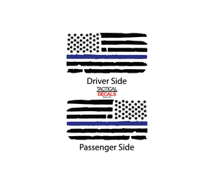Distressed USA Flag w/Blue Line Decal for 2016-2022 Honda Pilot 3rd Windows - Matte Black