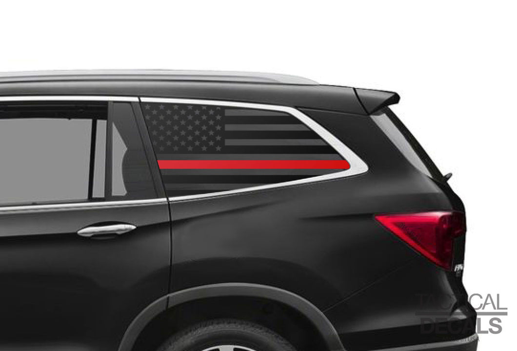 USA Flag w/Red Line Decal for 2016-2022 Honda Pilot 3rd Windows - Matte Black