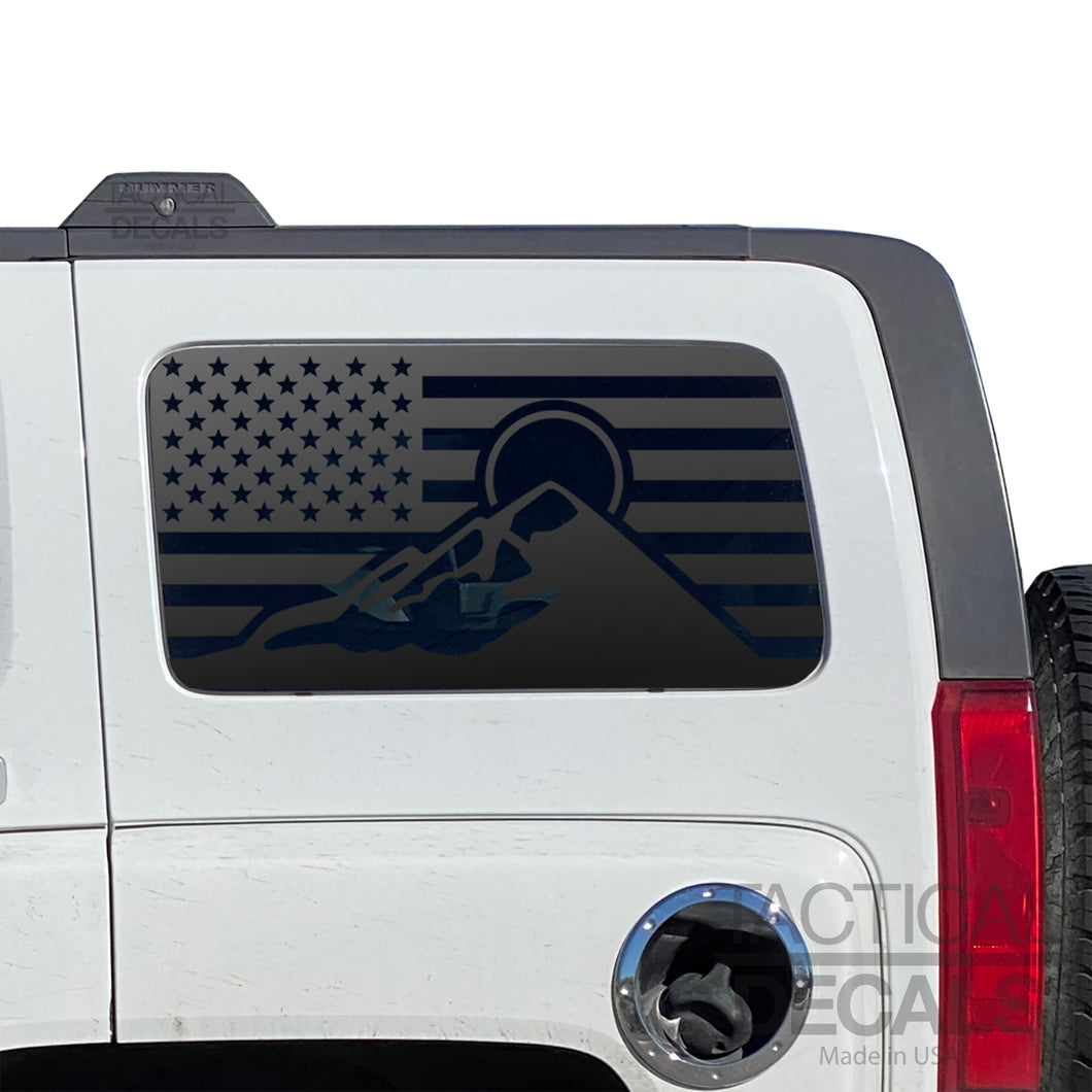 USA Flag with  Mountain Scene Decal for 2006-2010 Hummer H3 3rd Windows - Matte Black