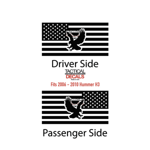 USA Flag with Eagle Decal for 2006-2010 Hummer H3 3rd Windows - Matte Black