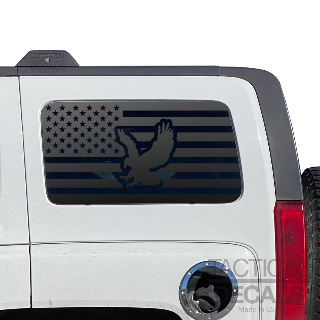 USA Flag with Eagle Decal for 2006-2010 Hummer H3 3rd Windows - Matte Black