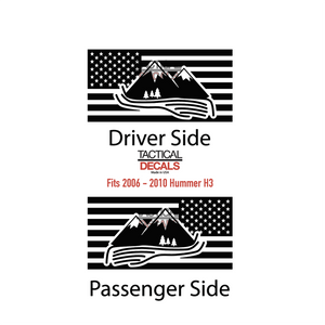 USA Flag with Mountain Scene Decal for 2006-2010 Hummer H3 3rd Windows - Matte Black