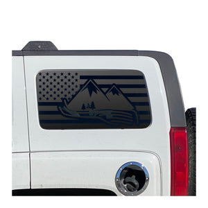 USA Flag with Mountain Scene Decal for 2006-2010 Hummer H3 3rd Windows - Matte Black