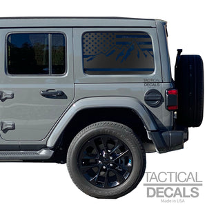 USA Flag w/Mountain scene Decal for 2007 - 2023 Jeep Wrangler 4 Door only - Hardtop Windows - Matte Black