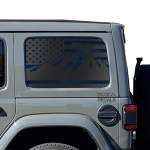 USA Flag w/Mountain scene Decal for 2007 - 2023 Jeep Wrangler 4 Door only - Hardtop Windows - Matte Black