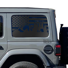 Load image into Gallery viewer, USA Flag w/Camping Mountain scene Decal for 2007 - 2023 Jeep Wrangler 4 Door only - Hardtop Windows - Matte Black
